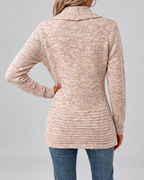 Women's Longline Knit Cardigan with Shawl Collar and Button Tabs