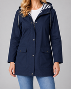 Women's Waterproof Windproof Hooded Rain Coat with Zip Front and Pockets