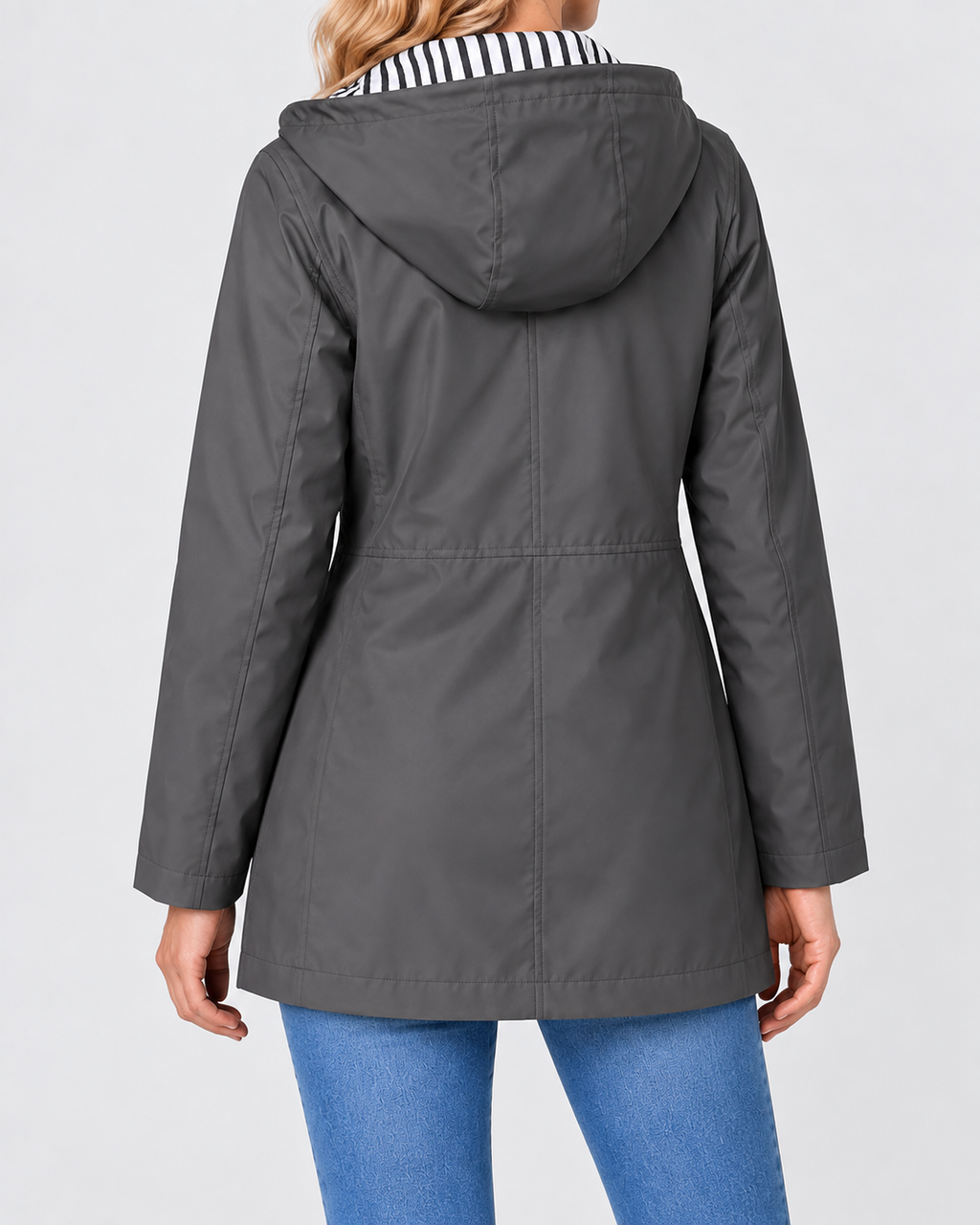 Women's Waterproof Windproof Hooded Rain Coat with Zip Front and Pockets