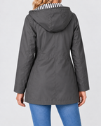 Women's Waterproof Windproof Hooded Rain Coat with Zip Front and Pockets