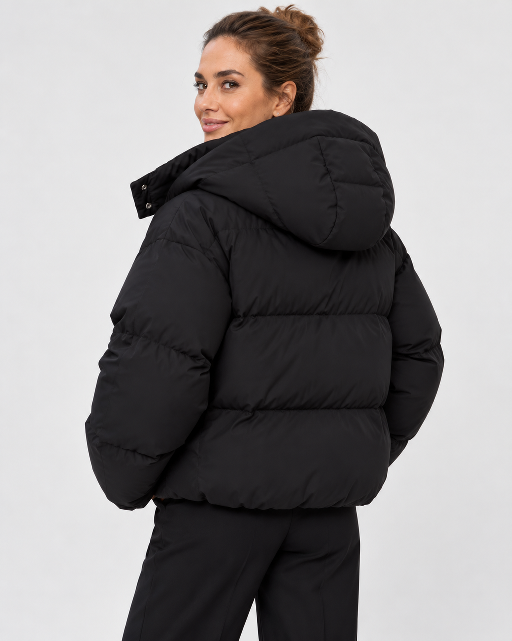Women's Cropped Oversized Puffer Jacket with Detachable Hood and Zip Front