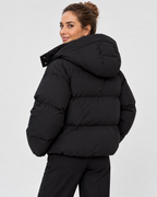 Women's Cropped Oversized Puffer Jacket with Detachable Hood and Zip Front