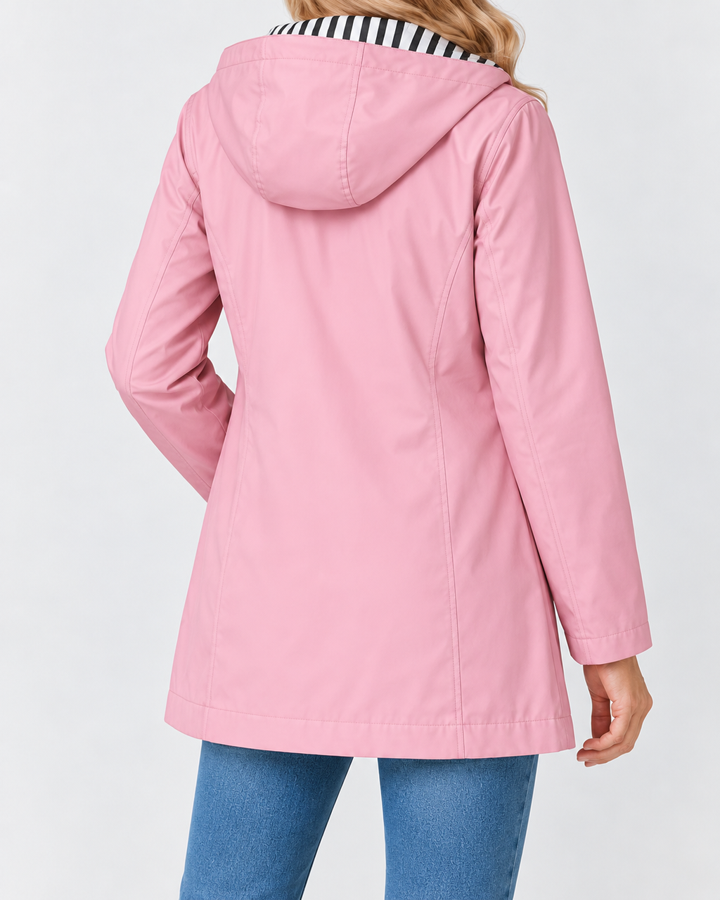 Women's Waterproof Windproof Hooded Rain Coat with Zip Front and Pockets