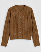 Women's Cable Knit Cardigan with Round Neck and Button Front