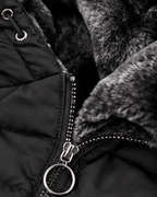 Women's Hooded Puffer Jacket with Fleece Lining and Zip Front