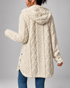 Women's Hooded Plush Cable Knit Longline Cardigan with Button Front