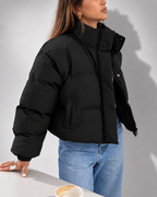 Women's Oversized Padded Puffer Jacket with Funnel Collar and Zip Front