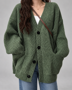 Women's Oversized V-Neck Cardigan with Button Front