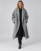Women's Longline Coat with Notch Lapel and Double Breasted Front