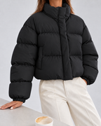 Women's Cropped Oversized Padded Puffer Jacket with Stand Collar