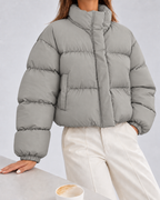 Women's Cropped Oversized Padded Puffer Jacket with Stand Collar