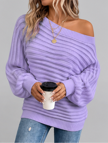 Women's Batwing Sleeve Ribbed Knit Jumper with Off Shoulder Neck