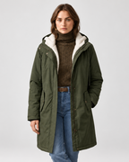 Women's Fleece Lined Long Parka with Hood and Drawstring Waist