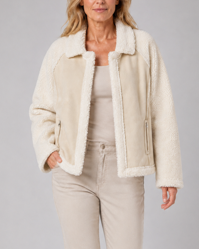 Women's Oversized Teddy Aviator Jacket with Zip Front