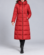 Women's Hooded Longline Padded Puffer Coat with Zip Front and Pockets