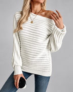Women's Batwing Sleeve Ribbed Knit Jumper with Off Shoulder Neck