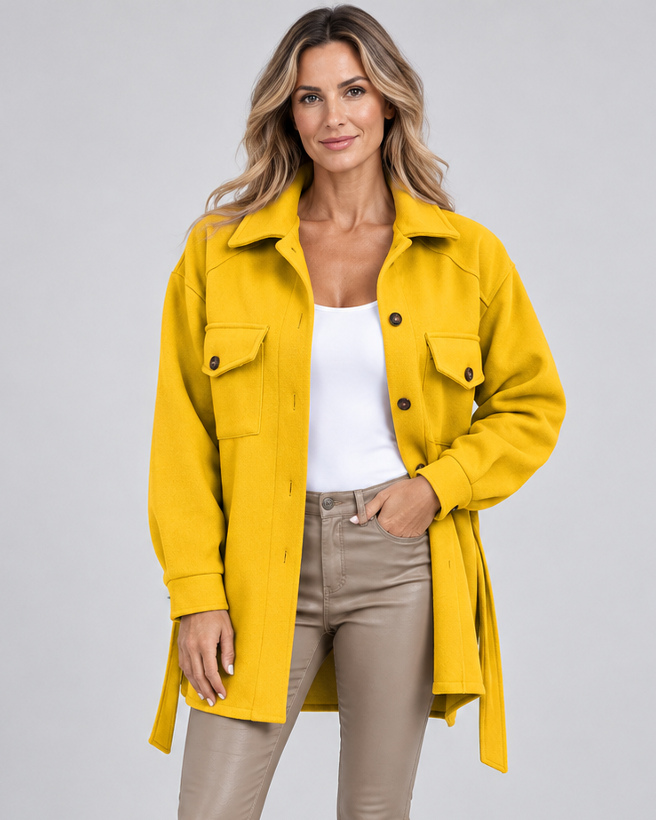 Women's Oversized Jacket with Button Front and Chest Pockets