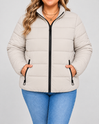 Women's Puffer Jacket with Zip Pockets and Stand Collar