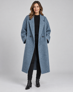 Women's Longline Coat with Notch Lapel and Double Breasted Front