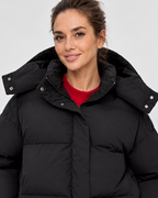 Women's Cropped Oversized Puffer Jacket with Detachable Hood and Zip Front