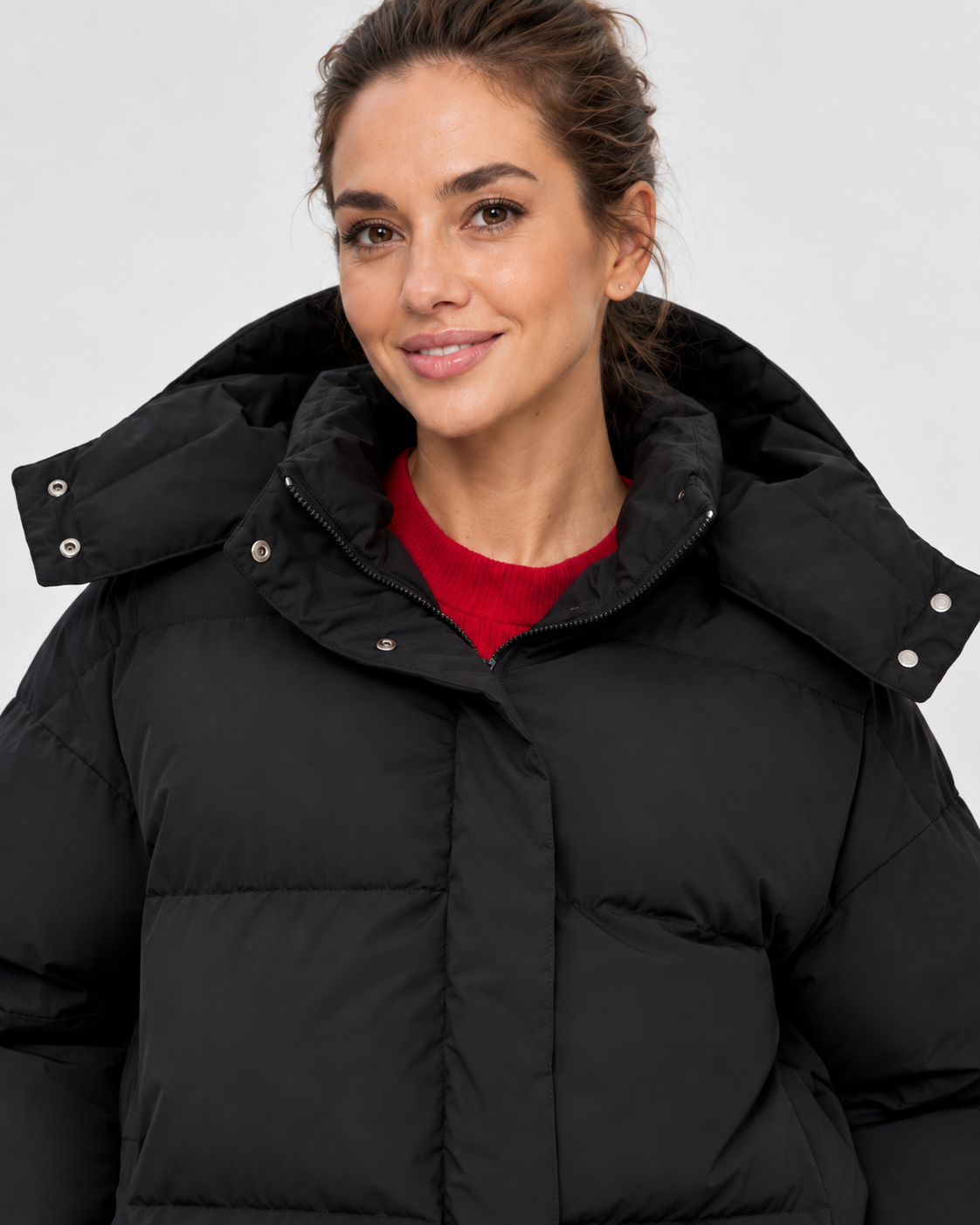 Women's Cropped Oversized Puffer Jacket with Detachable Hood and Zip Front