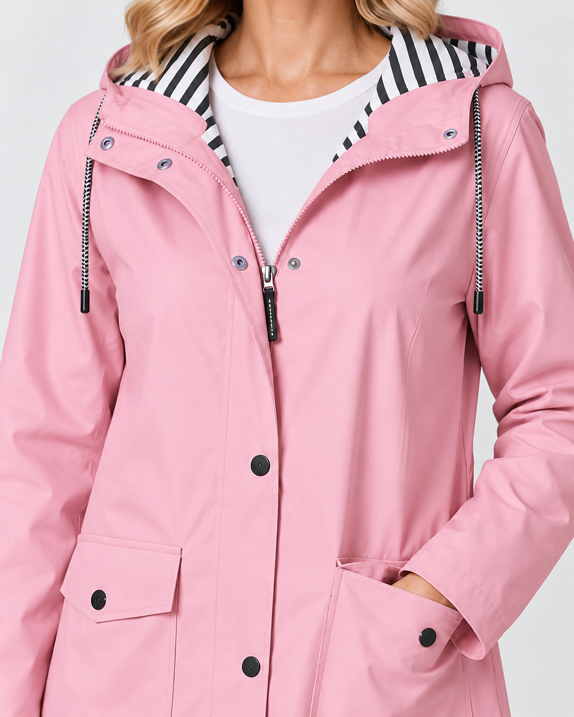 Women's Waterproof Windproof Hooded Rain Coat with Zip Front and Pockets