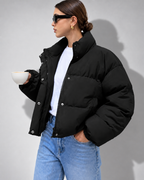 Women's Oversized Padded Puffer Jacket with Funnel Collar and Zip Front