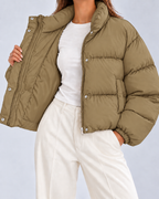 Women's Cropped Oversized Padded Puffer Jacket with Stand Collar