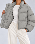 Women's Cropped Oversized Padded Puffer Jacket with Stand Collar