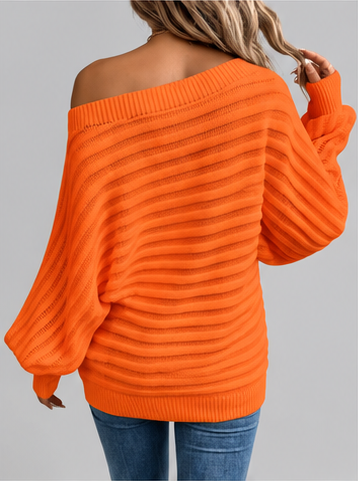 Women's Batwing Sleeve Ribbed Knit Jumper with Off Shoulder Neck