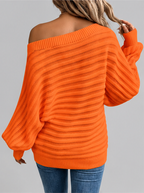 Women's Batwing Sleeve Ribbed Knit Jumper with Off Shoulder Neck