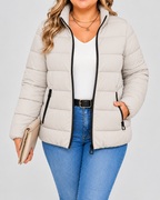 Women's Puffer Jacket with Zip Pockets and Stand Collar