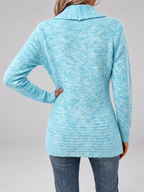 Women's Longline Knit Cardigan with Shawl Collar and Button Tabs