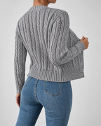 Women's Cable Knit Cardigan with Round Neck and Button Front
