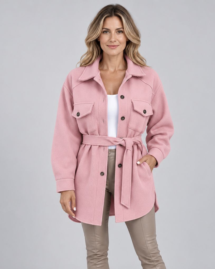 Women's Oversized Jacket with Button Front and Chest Pockets