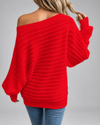 Women's Batwing Sleeve Ribbed Knit Jumper with Off Shoulder Neck