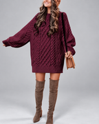 Women's Cable Knit Oversized Jumper Dress with Balloon Sleeves