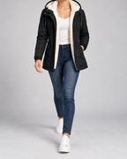 Women's Hooded Fleece-Lined Parka Coat with Zip Front