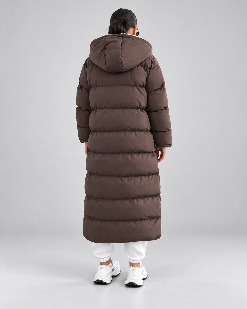 Women's Maxi Puffer Coat with Sherpa Lined Hood and Zip Front