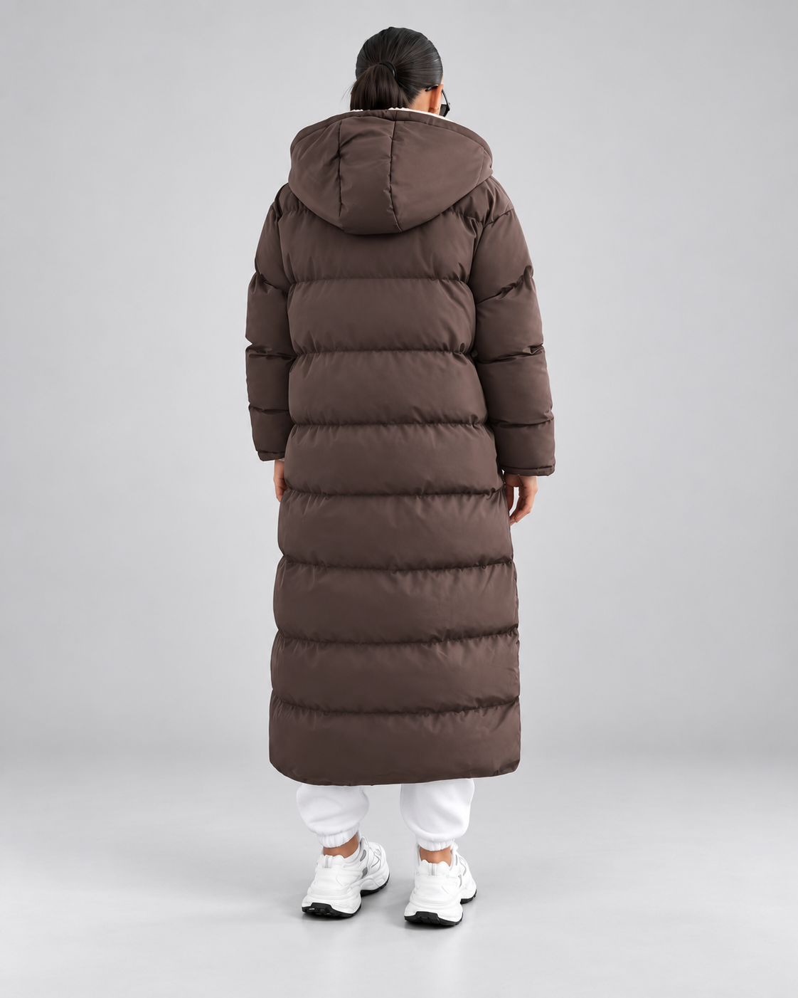 Women's Maxi Puffer Coat with Sherpa Lined Hood and Zip Front
