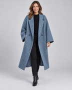 Women's Longline Coat with Notch Lapel and Double Breasted Front