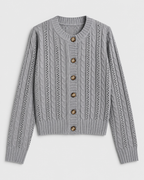 Women's Cable Knit Cardigan with Round Neck and Button Front