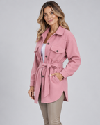 Women's Oversized Jacket with Button Front and Chest Pockets