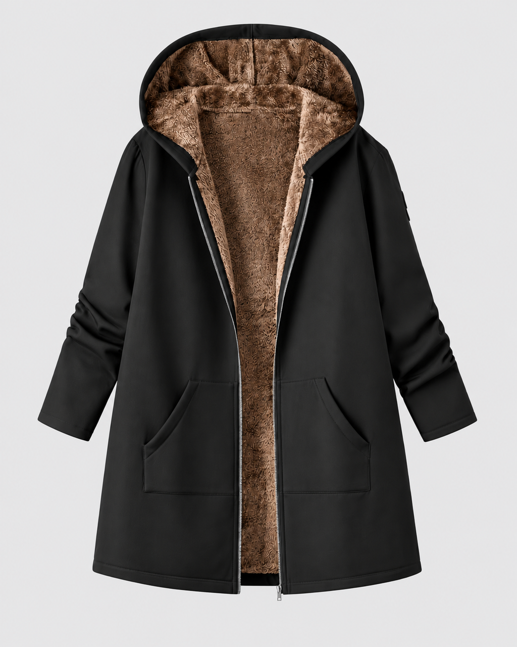 Women's Fleece Lined Hooded Longline Jacket with Zip Front