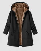 Women's Fleece Lined Hooded Longline Jacket with Zip Front