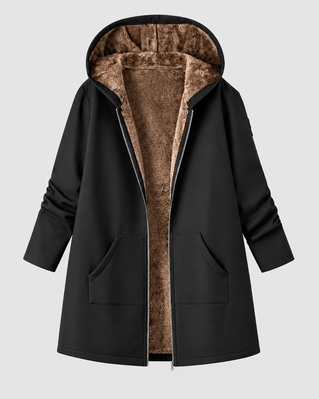 Women's Fleece Lined Hooded Longline Jacket with Zip Front