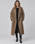 Women's Longline Coat with Notch Lapel and Double Breasted Front