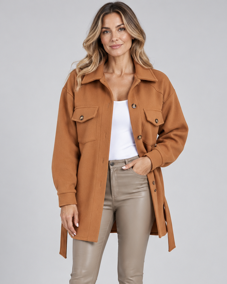 Women's Oversized Jacket with Button Front and Chest Pockets