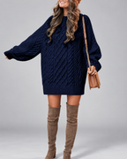 Women's Cable Knit Oversized Jumper Dress with Balloon Sleeves