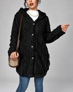 Women's Hooded Plush Cable Knit Longline Cardigan with Button Front